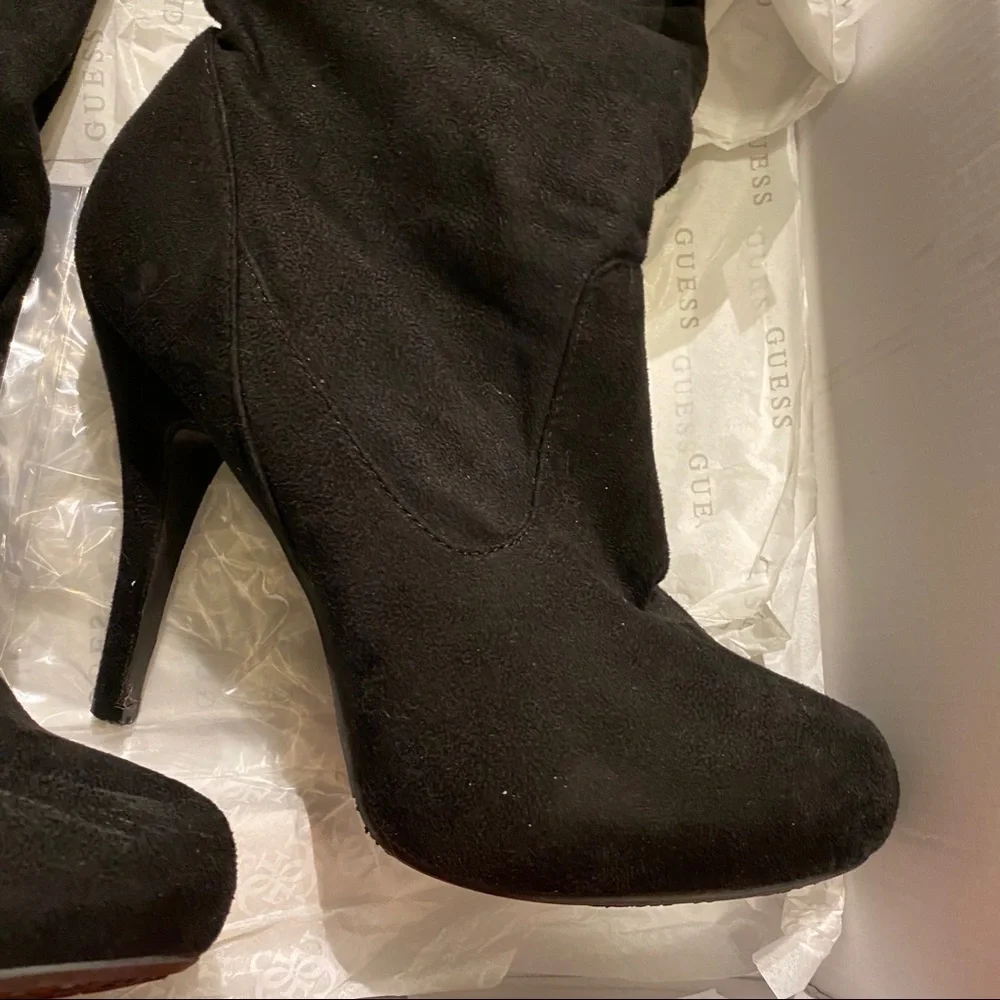 Bamboo Thigh High Boots Suede Booties Tie‎ Black 7